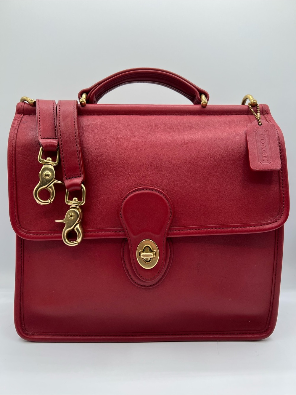 Beautiful vintage RED Coach Willis Bag Top Handle Purse leather Brass E040-9927